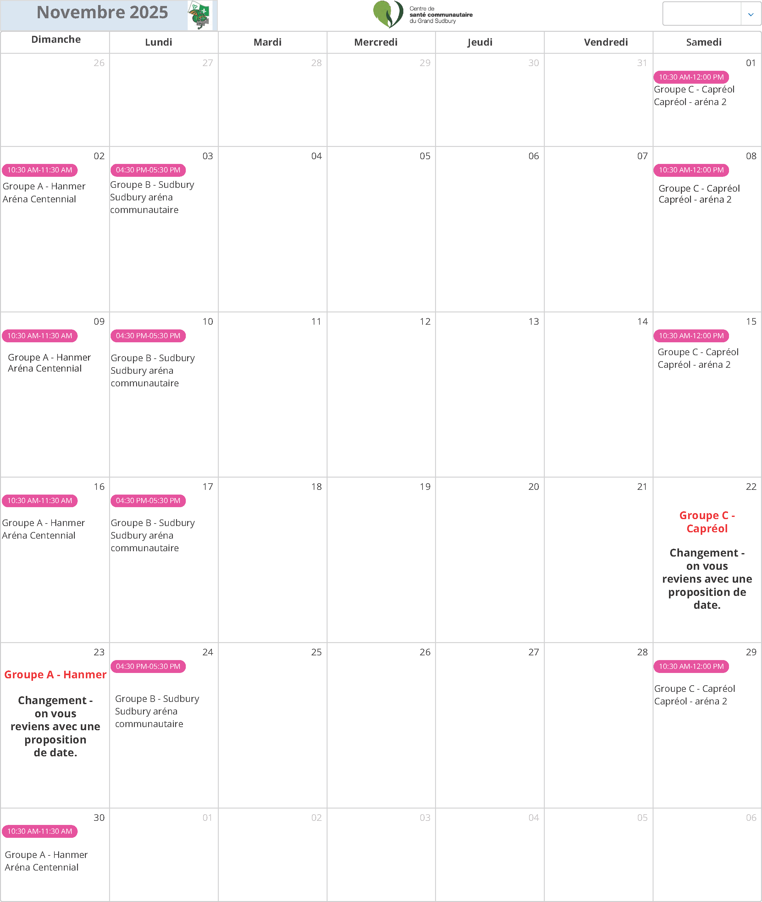 Horaire - novembre PNG